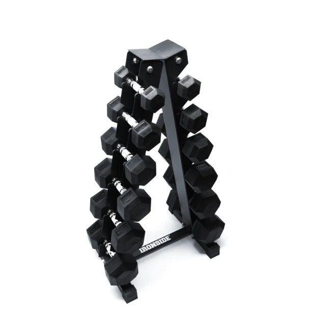 Set 210 LB Mancuernas Hexagonales (5 a 30 LB) + Rack de Almacenamiento IRONSIDE
